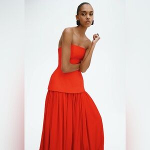 H&M STUDIO COLLECTION 2026 BRIGHT RED HOURGLASS BANDEAU EVENING DRESS